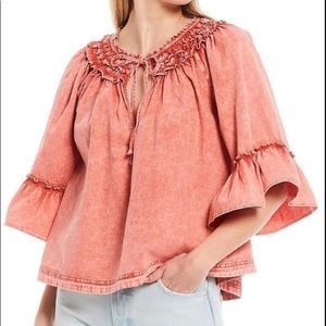 Free People rose wash denim top